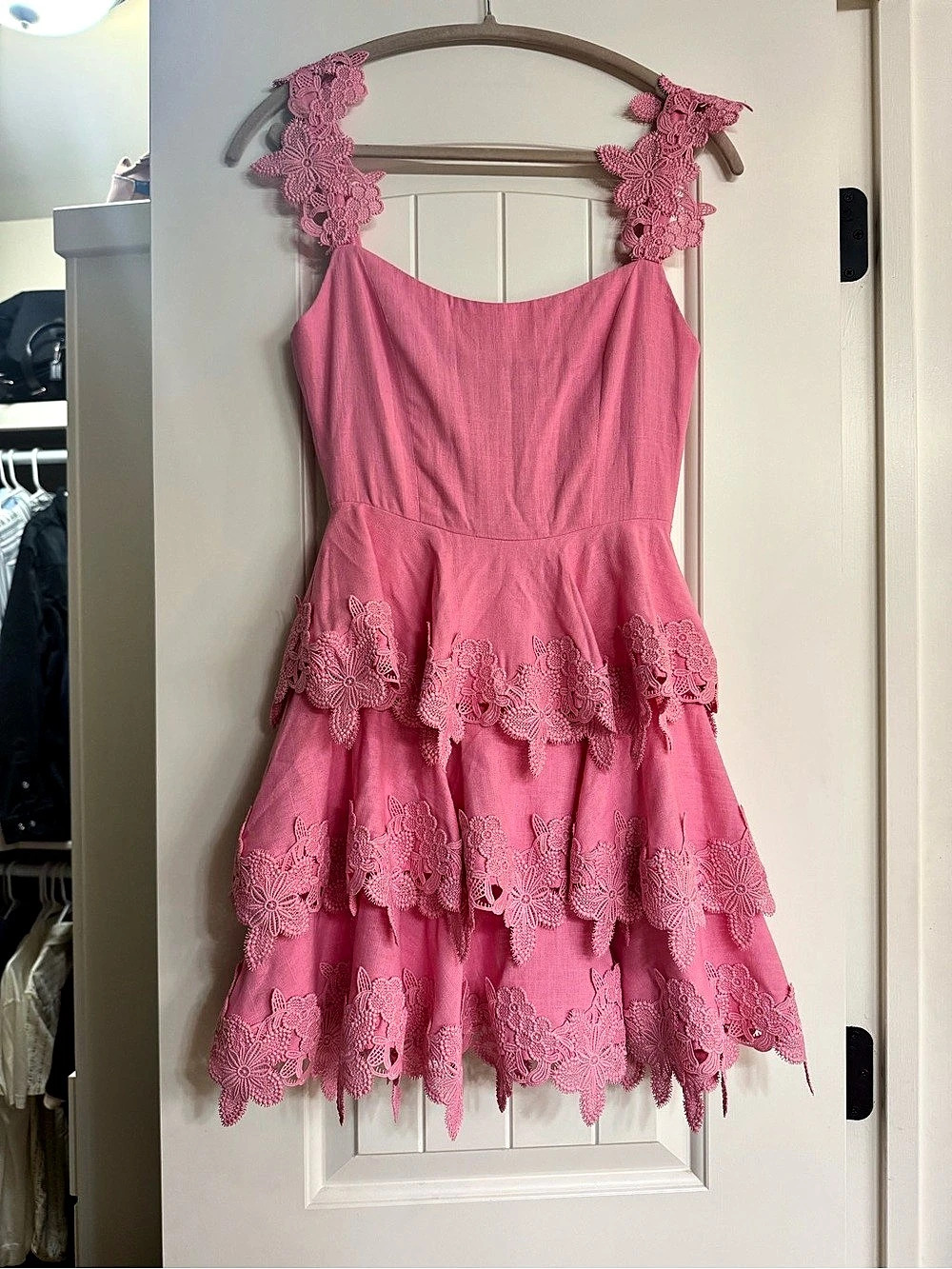 Elliatt Pink Lace Tiered Mini Dress